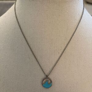Pura Vida silver necklace, blue wave disc charm, 16.25, 17.25”, & 18.25” lengths